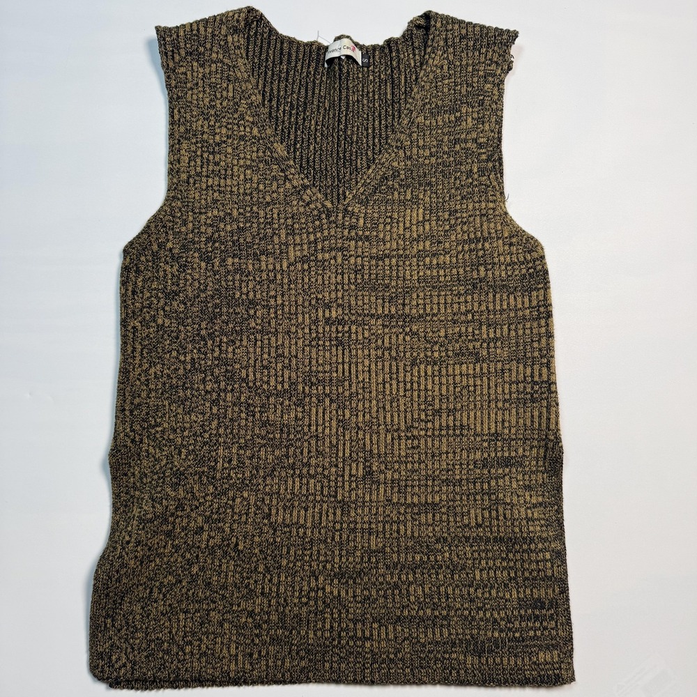 Yvonne Casual Sweater Vest Womens Small Gold Geometric Knit V Neck Sleeveless